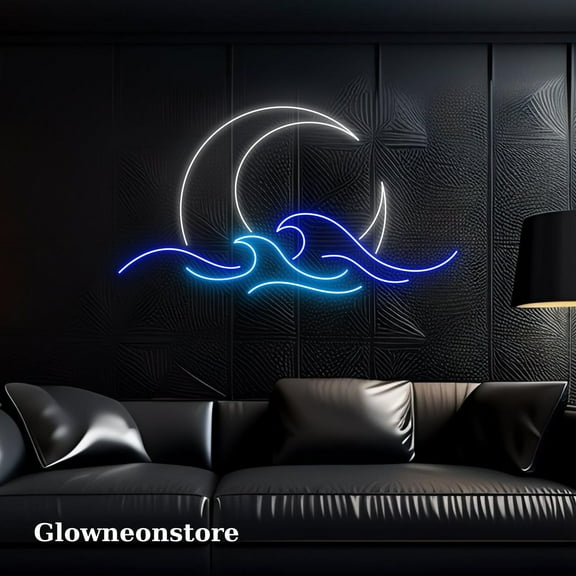 Glowneon Moon Wave Neon Sign, Moon Wave Led Light, Handmade Moon Wave Led Sign, Moon Wave Line Art