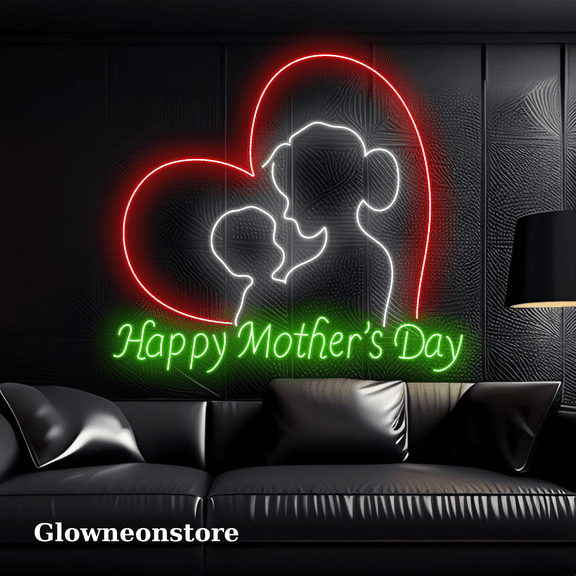 Glowneon Mother's Day Line Art Neon Sign, Mother Son Led Decoration