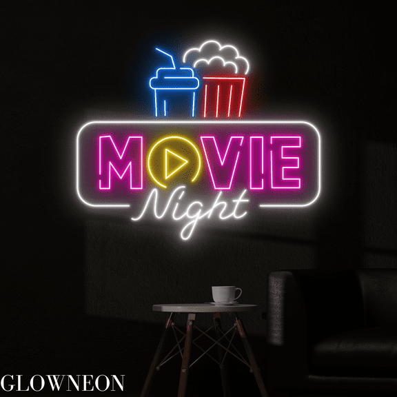 Glowneon Movie Night Neon Sign, Cinema Led Sign, Movie Cinema Decor