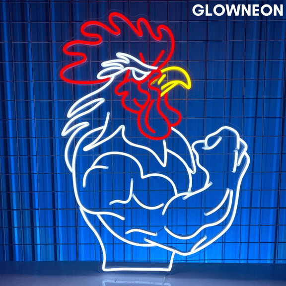 Glowneon Muscle Rooster Neon Sign, Rooster Chicken Gym Room Led Light