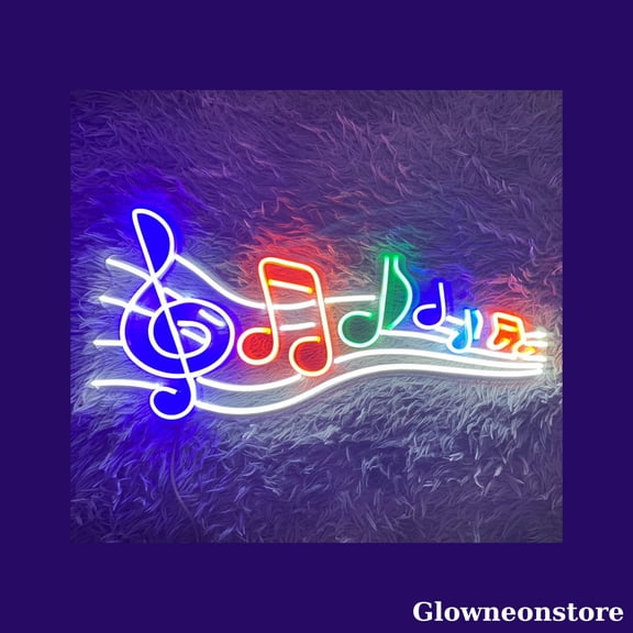 Glowneon Music Note Neon Sign, Music Led Light, Musical Note Led Sign, Handmade Stave Music Neon