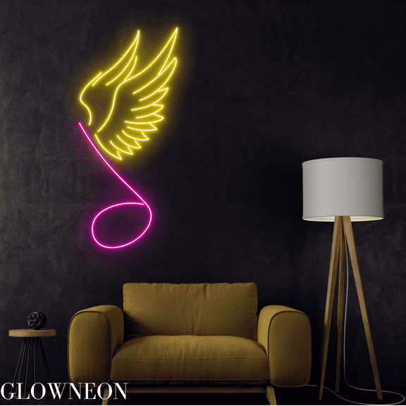 Glowneon Musical Note Wings Led Sign, Music Room Wall Art Neon Light