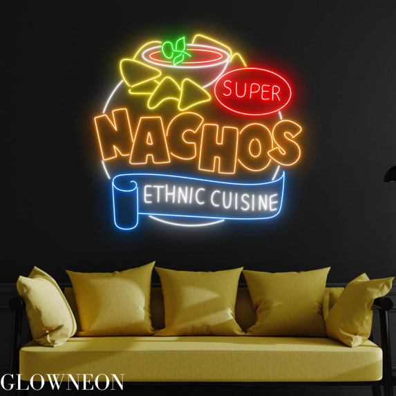 Glowneon Nachos Ethnic Cuisine Neon Sign, Mexican Nachos Wall Led Art