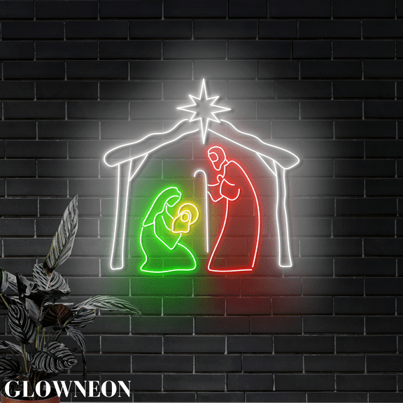 Glowneon Nativity Scene Christmas Neon Wall Art, Holy Family Led Sign