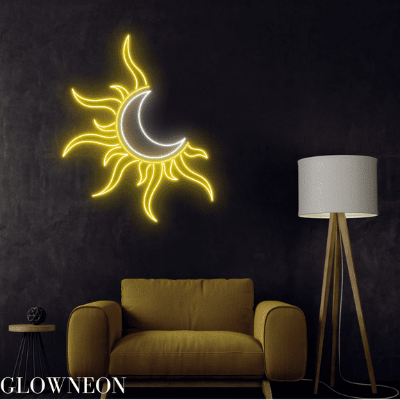 Glowneon Neon Led Light For Bedroom Decor, Abstract Sun Moon Wall Art