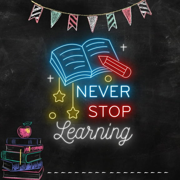 Glowneon Never Stop Learning Neon Sign, Class Room Quote Wall Decor