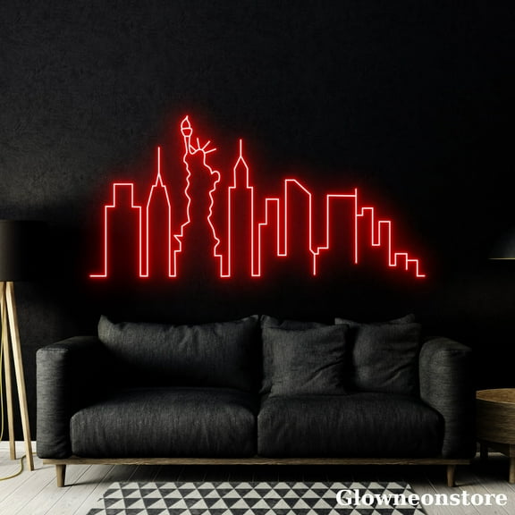 Glowneon New York City Neon Sign, New York Shape Led Sign, Statue of Liberty Wall Art