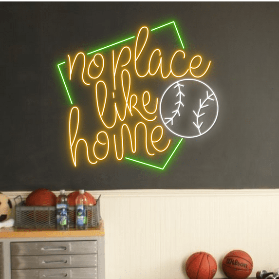 Glowneon No Place Like Home Baseball Neon Sign, Baseball Wall Decor