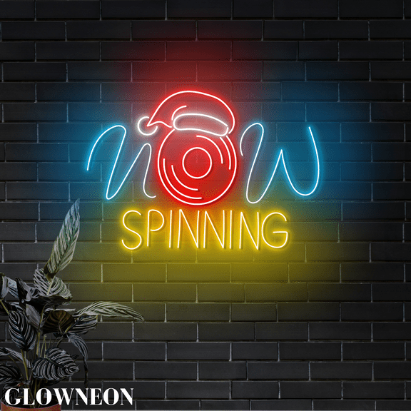 Glowneon Now Spinning Christmas Record Music Bar Pub Neon Wall Decor