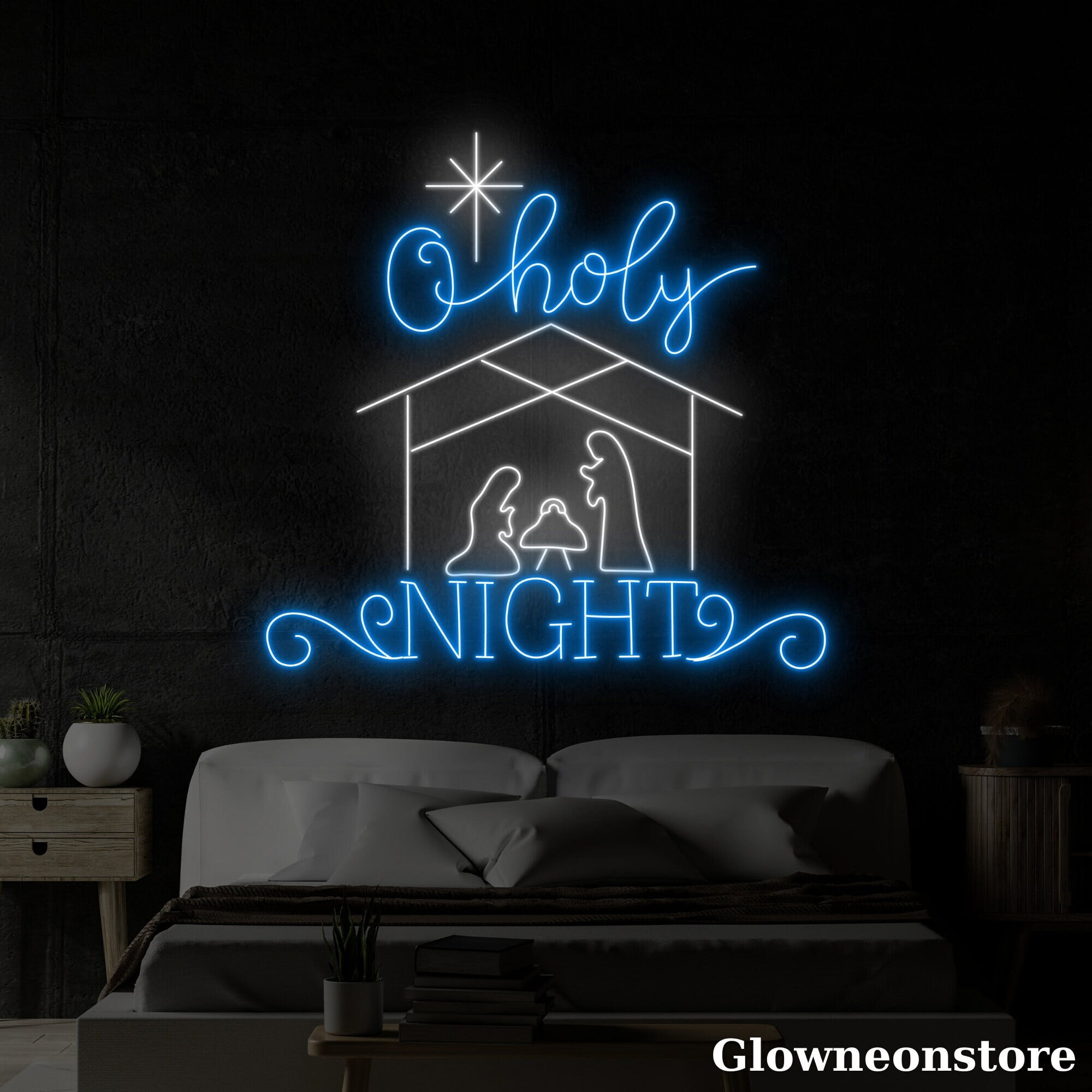 Glowneon O Holy Night Neon Sign, O Holy Night Led Sign, Merry