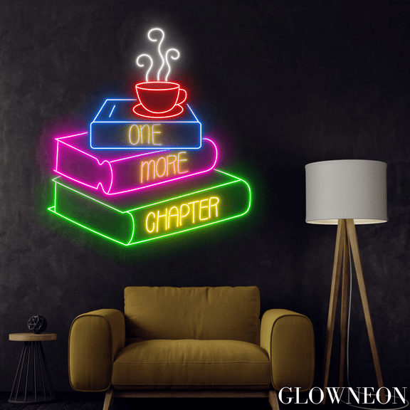 Glowneon One More Chapter Neon Sign, Book Led Sign, Book Coffee Sign
