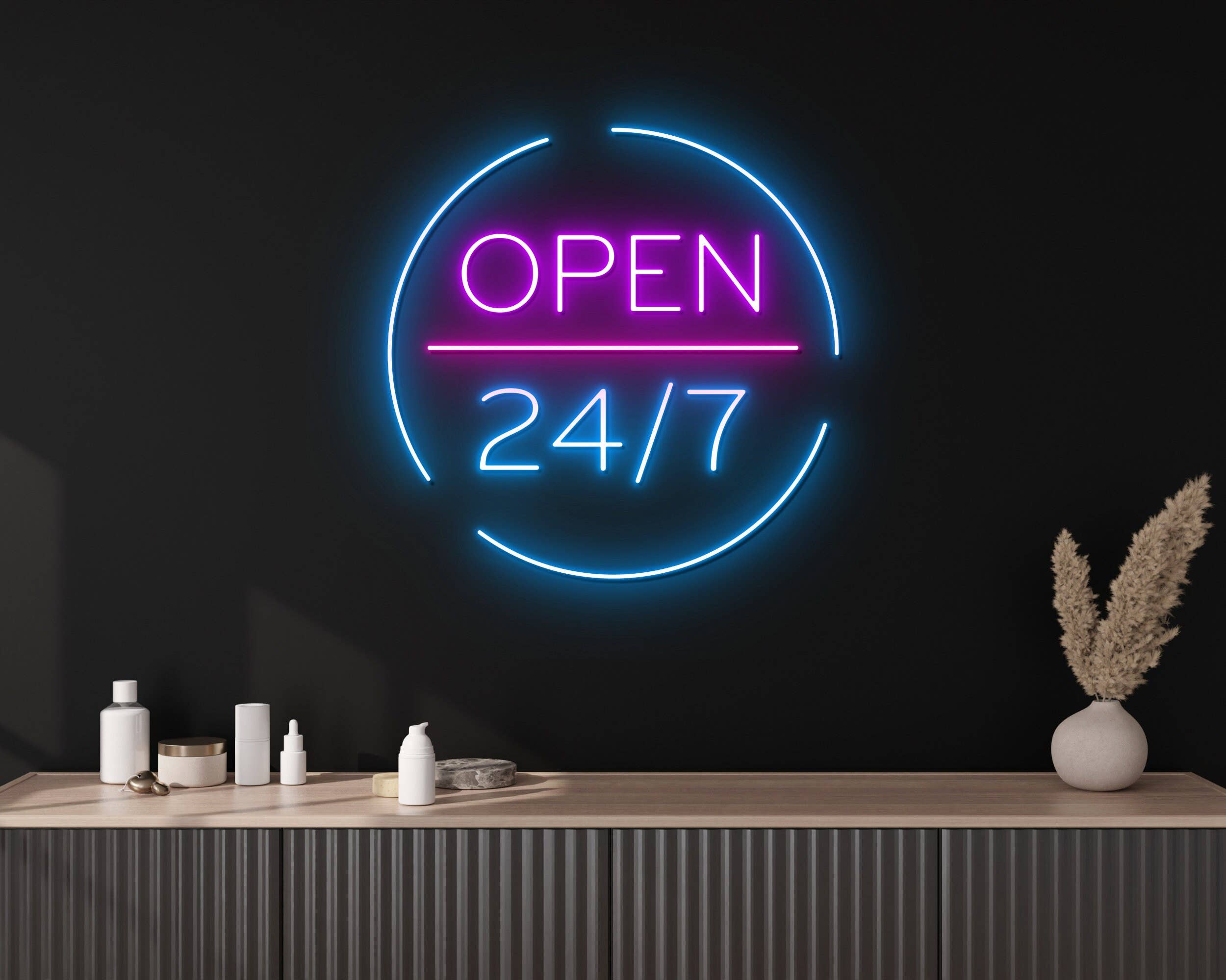 Glowneon Open 24/7 Neon Signs, Welcome Signboard Decor for Pub/Store