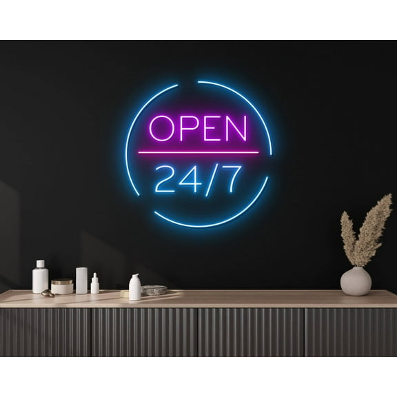 Glowneon Open 24/7 Neon Signs, Welcome Signboard Decor for Pub/Store