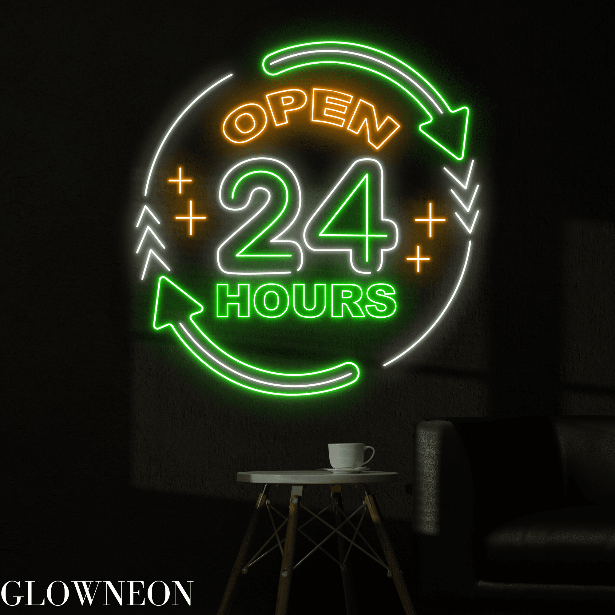 Glowneon Open 24 Hours Neon Sign, 24 HourBar Pub Wall Led Decor