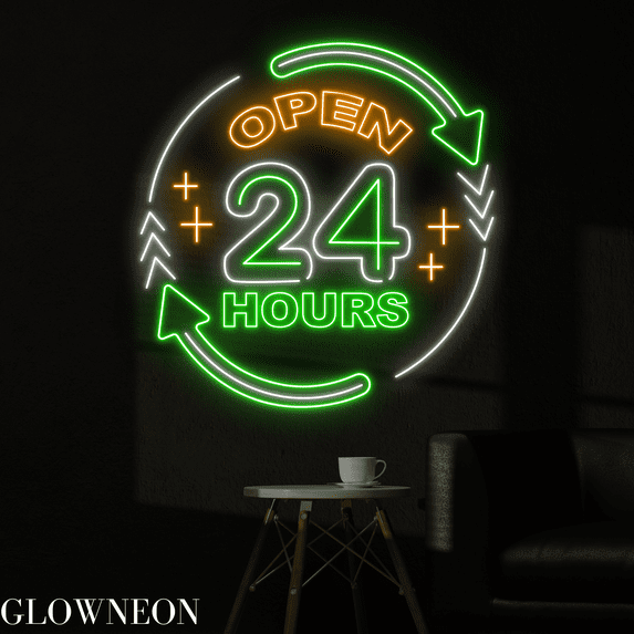 Glowneon Open 24 Hours Neon Sign, 24 HourBar Pub Wall Led Decor