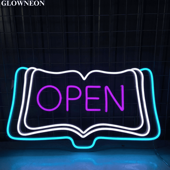Glowneon Open Book Neon Sign, Open Book Store Decor, Book Shop Decor