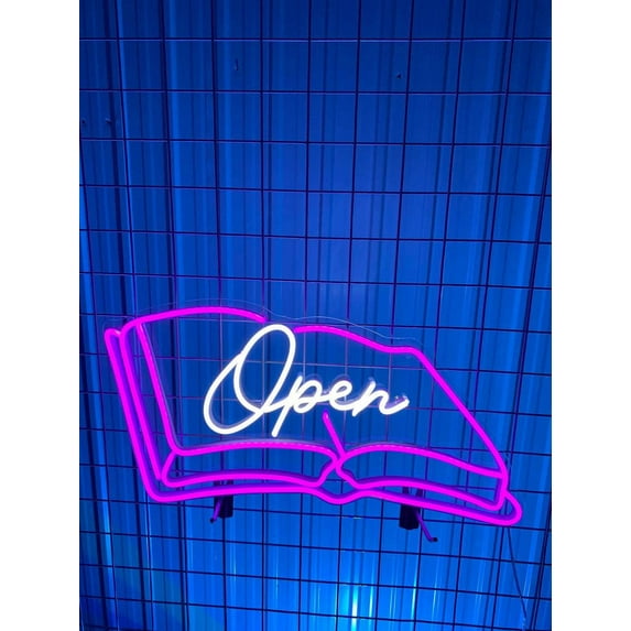 Glowneon Open Book Welcome sign, Book Store Neon Sign Open