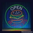 thumbnail image 1 of Glowneon Open Burger Neon Sign, Open Hamburger LED Sign, Restaurant Fast Food Decor, 1 of 5