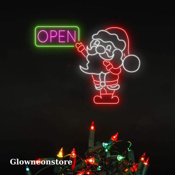 Glowneon Open Santa Neon Sign, Santa Clau Open Neon Sign, Open Sign Santa Claus Led Light