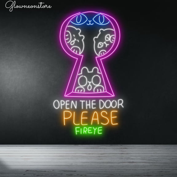 Glowneon Open The Door Neon Sign, Open The Door Animal Led Sign, Lock Wall Art Led Light
