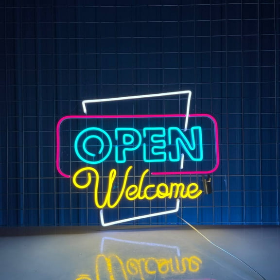 Glowneon Open Welcome Neon Light Wall Decor, Open Welcome Wall Art Sign, Open Led Light 25in x 21in