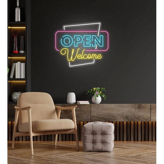 Glowneon Open Welcome Sign For Store, Shop Decor