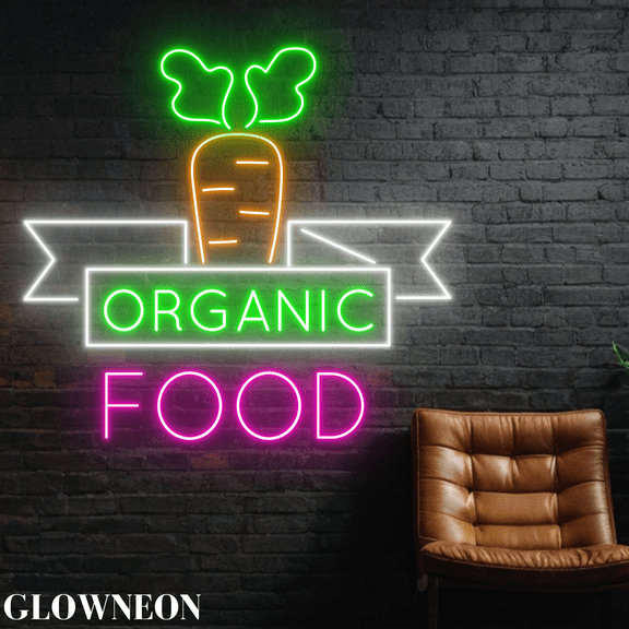 Glowneon Organic Food Led Sign, Organic Food Market Wall Neon Lights