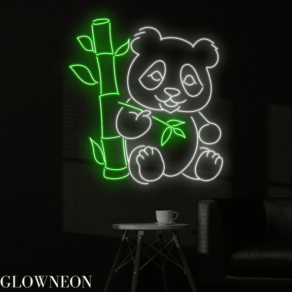 Glowneon Panda Bamboo Neon Sign, Panda Bamboo Led Sign, Bedroom Sign