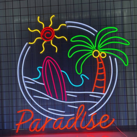 Glowneon Paradise Beach View Neon Sign, Summer Decor