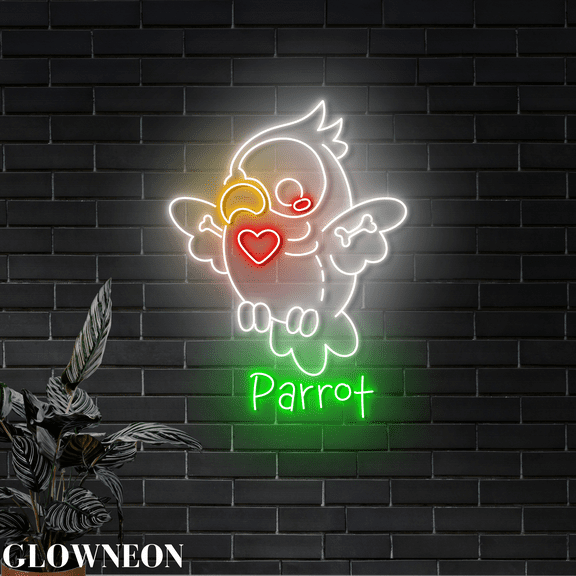 Glowneon Parrot Bird Neon Wall Art, Mexican Day Of Dead Animal Decor