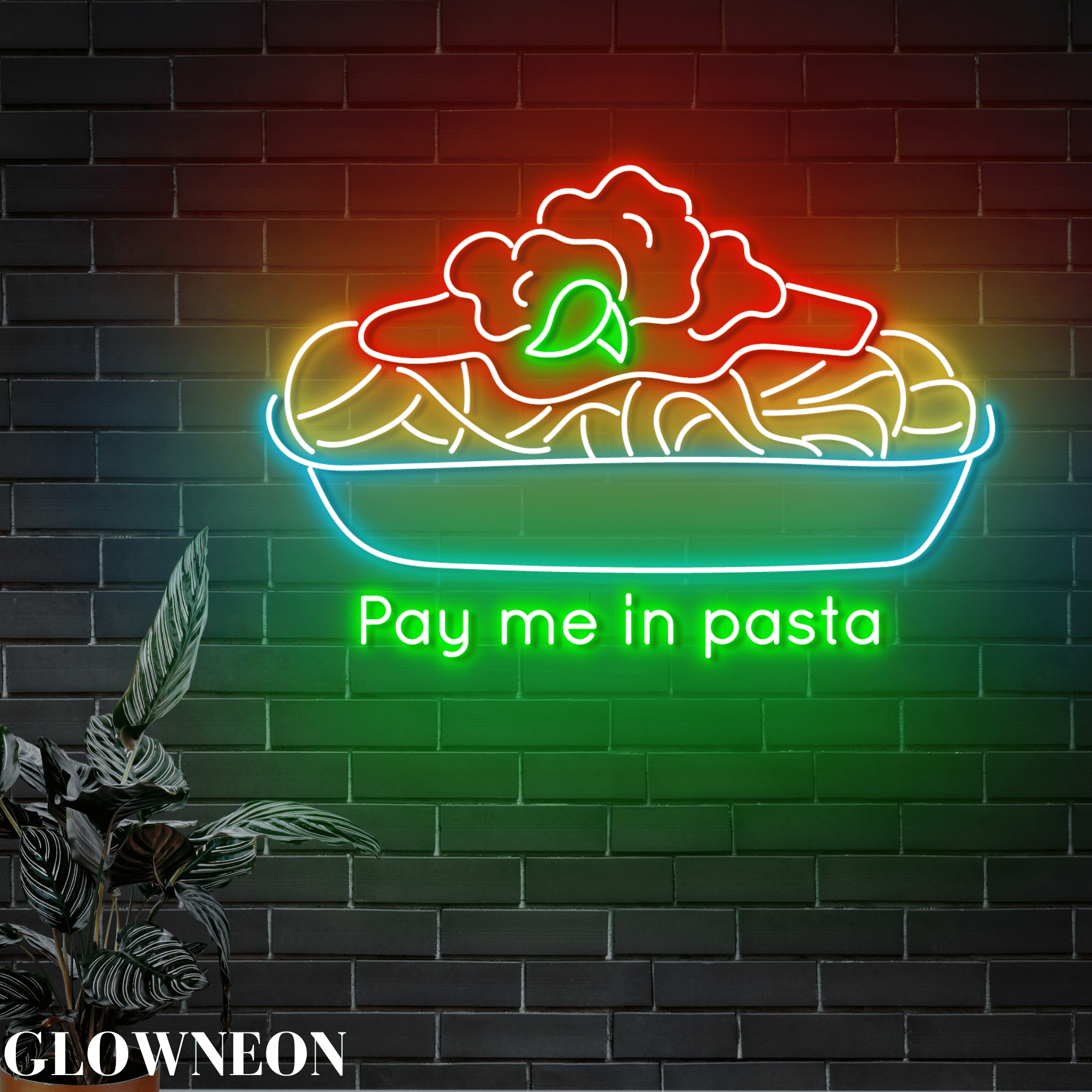 Glowneon Pay Me In Pasta Neon Decor, Italian Pasta Noodle Shop Light