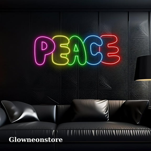 Glowneon Peace Rainbow Neon Sign, Peace Rainbow Led Sign, Handmade Peace Rainbow Led Light