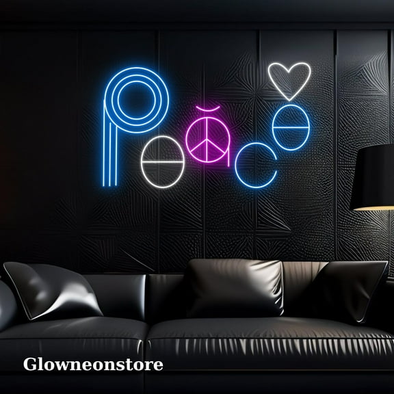 Glowneon Peace Symbol Logo Neon Sign, Peace Symbol Logo Led Light, Peace Symbol Led Sign