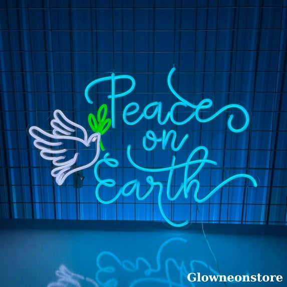 Glowneon Peace on Earth Neon Sign, Dove Bird Led Sign, Christmas Sign, Peaceful World Gift Decor