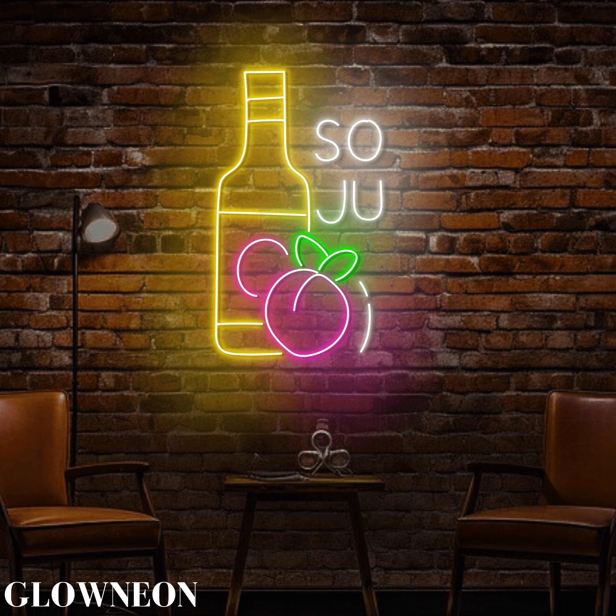 Glowneon Peach Soju Led Sign, Soju Korean Bar Sign, Wine Bar Pub