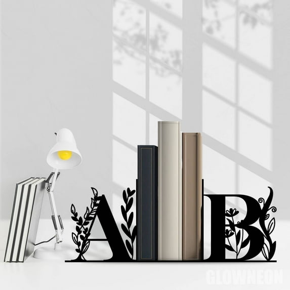Glowneon Personalized Alphabet Bookend Metal Art, Last Name Book Ends