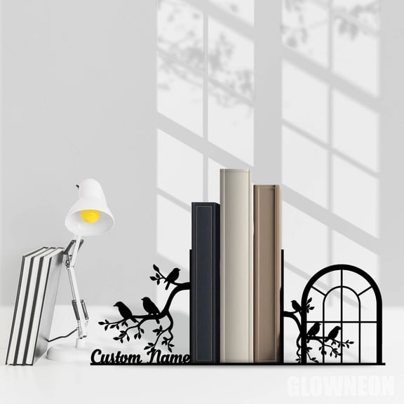 Glowneon Personalized Birds Lover Name Metal Bookends For Book Lovers