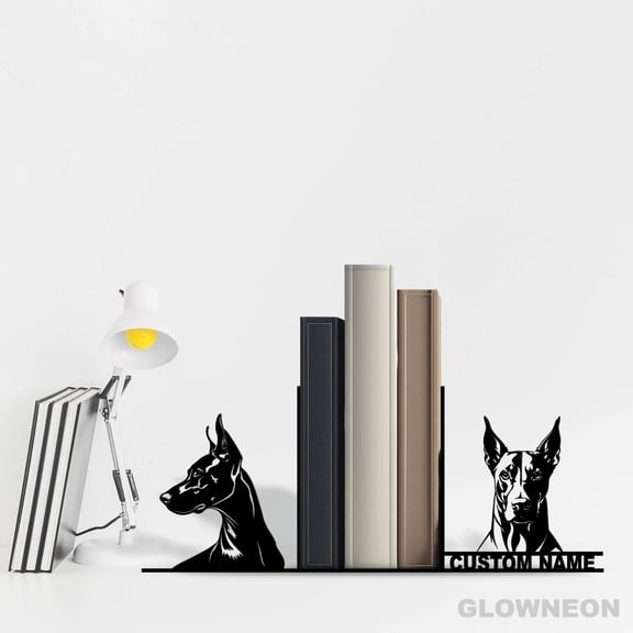 Glowneon Personalized Bookend Doberman Dog Metal Sign, Book End Decor
