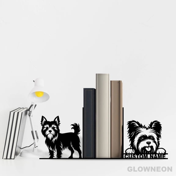 Glowneon Personalized Bookend Yorkshire Terrier Dog, Book Nook Decor