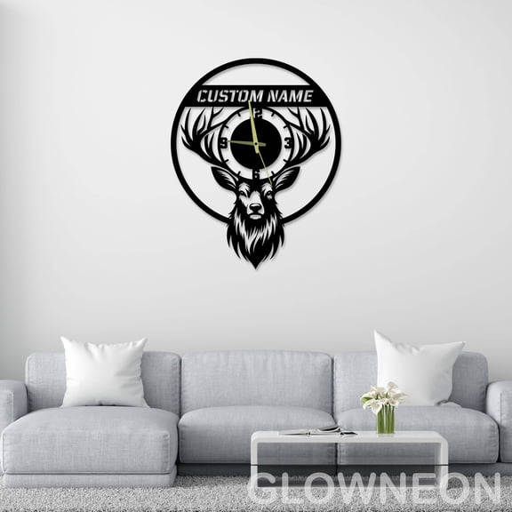 Glowneon Personalized Deer Metal Wall Clock, Deer Hunting Wall Clock