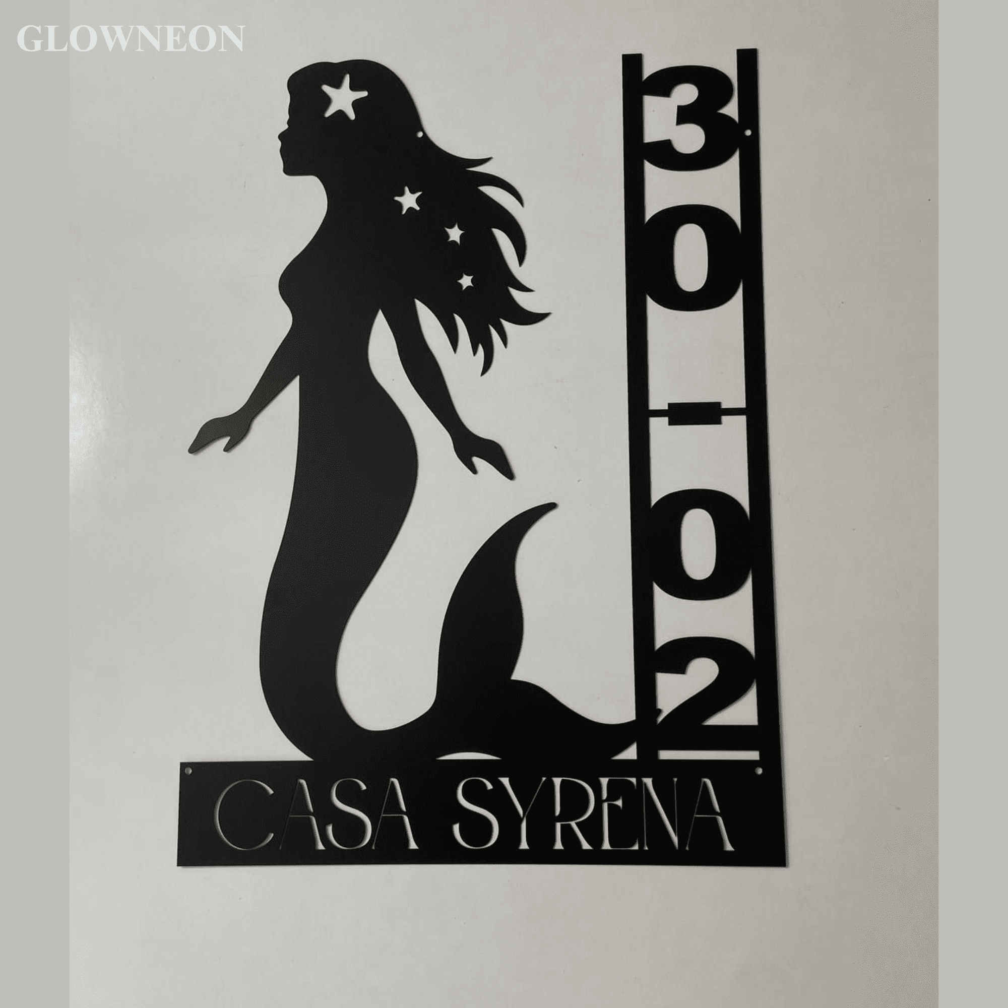 Glowneon Personalized Fairy Mermaid House Number Address Metal Decor