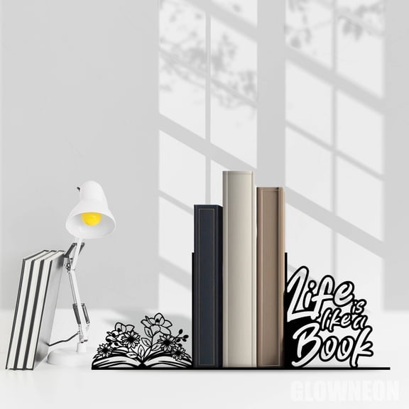 Glowneon Personalized Flower Book Metal Table Bookend, Book Ends Sign