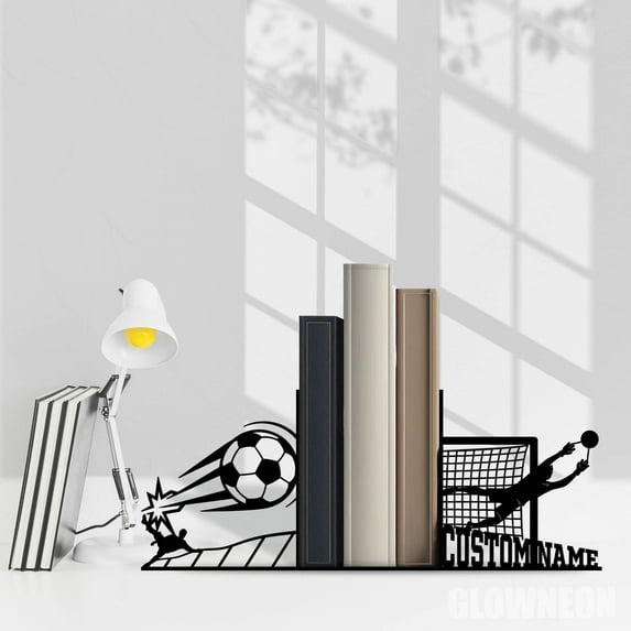 Glowneon Personalized Soccer Metal Bookend For Man Office Table Decor