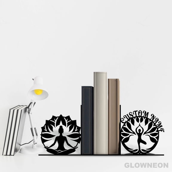Glowneon Personalized Yoga Book Holder Metal Sign, Book End Metal Art