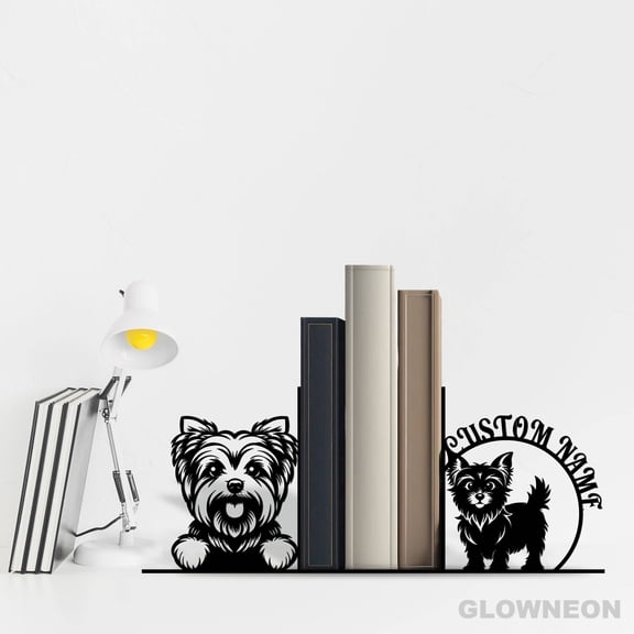 Glowneon Personalized Yorkshire Terrier Dog Book Stand, Bookend Decor