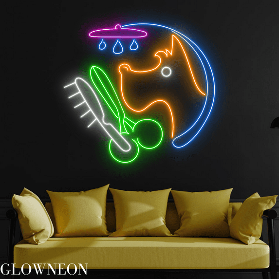 Glowneon Pet Grooming & Shower Neon Sign, Pet Grooming Spa Led Sign
