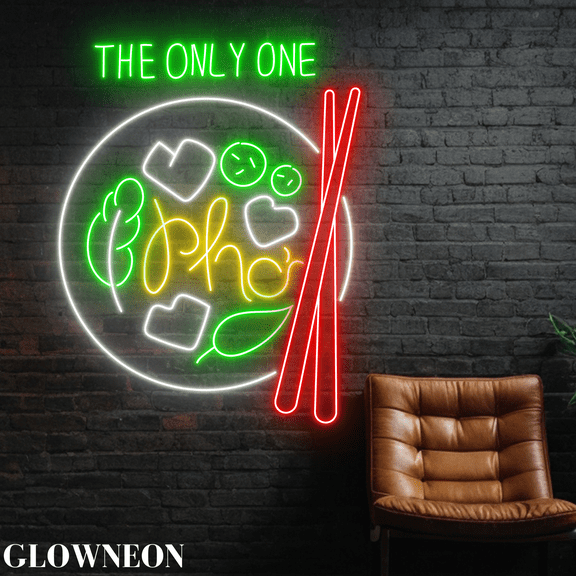 Glowneon Pho The Only One Neon Sign, Pho Led Sign, Vietnam Food Decor