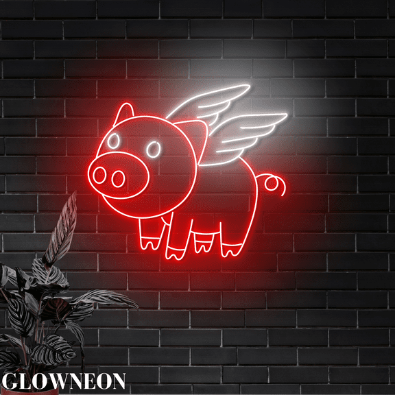 Glowneon Pig Flying Led Light, Pig Neon Light, Pork Butcher Shop Sign