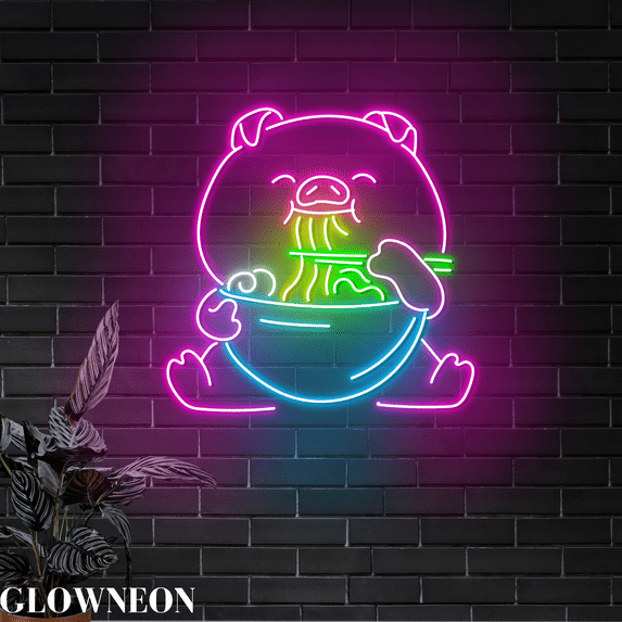 Glowneon Pig Ramen Neon Sign, Ramen Noodles Restaurant Led Wall Decor