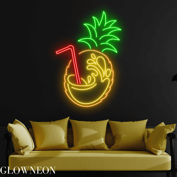 Glowneon Pineapple Juice Neon Sign, Pineapple Led Sign, Cocktail Sign